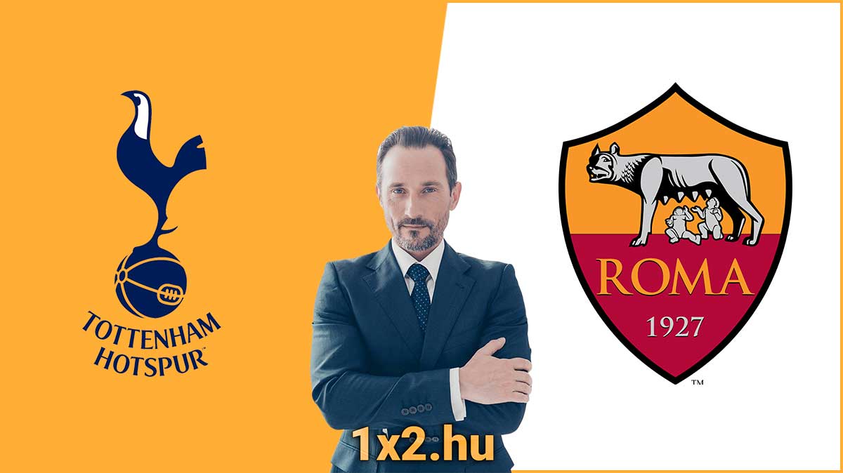 Az 1x2.hu grafikája Tottenham Hotspur és Roma logókkal, üzletemberrel. Fedezd fel a legjobb Tippmix tippeket, sportfogadás tippekért és ingyenes Tippmix stratégiákért látogass el oldalunkra!