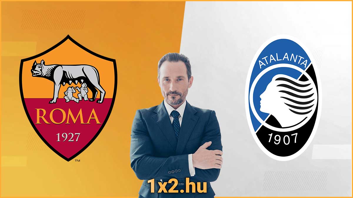 Egy üzletember áll az AS Roma és Atalanta logók között, a háttérben a 1x2.hu felirat. Fedezd fel a legjobb Tippmix tippeket, sportfogadás tippeket az esélyek növelésére, mindezt ingyenesen!