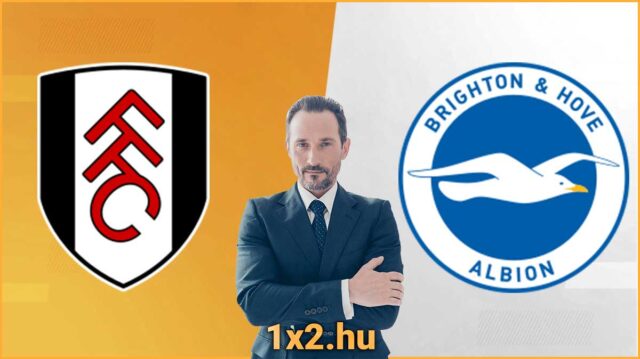 Foci klubok logói (Fulham és Brighton), középen egy elegáns férfi. Ideális Tippmix tippek gyűjtéséhez. További sportfogadás tippek és ingyenes Tippmix tippek találhatók weboldalunkon.